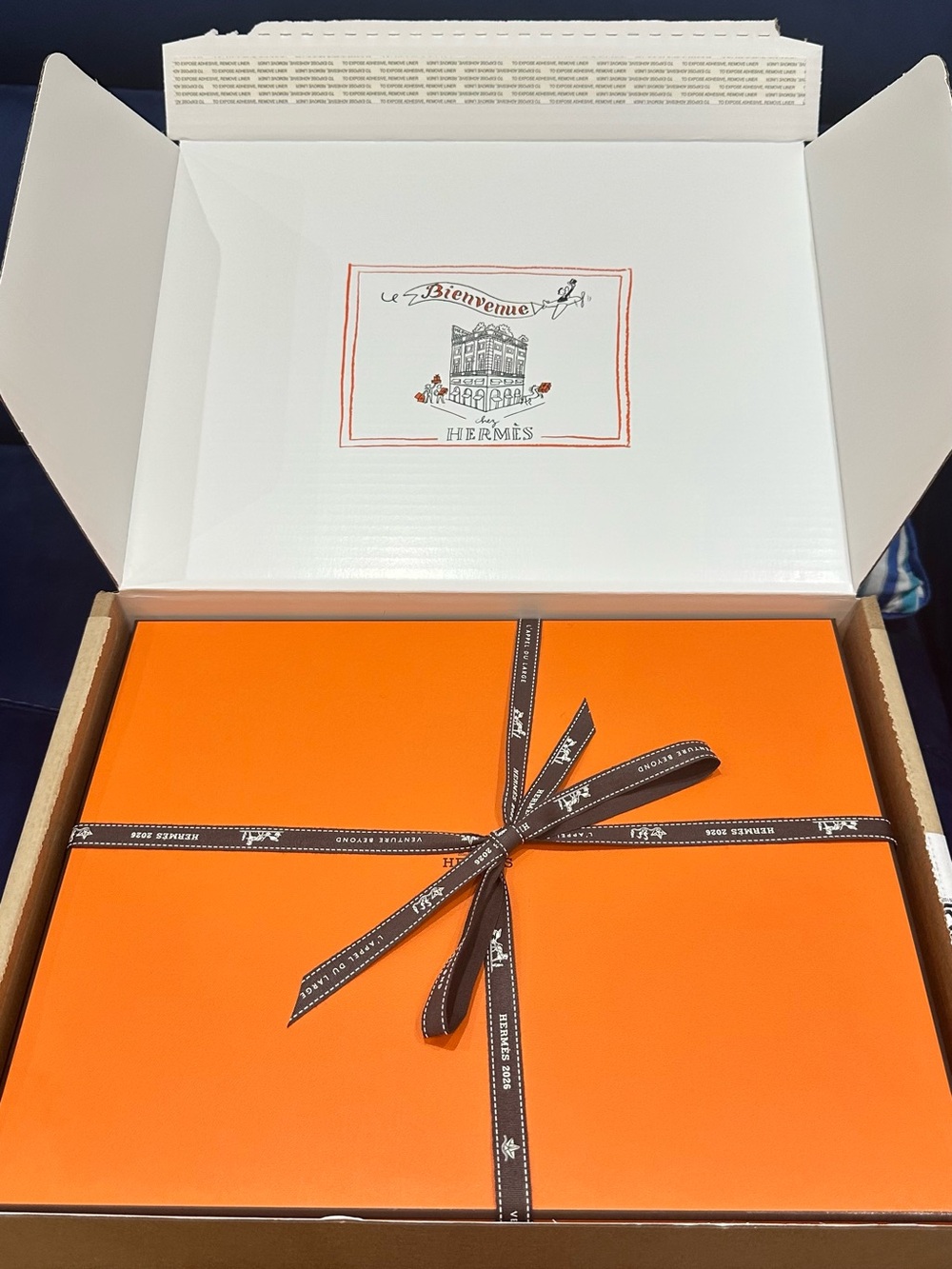 Hermes Orange Gift Box with Brown Ribbon